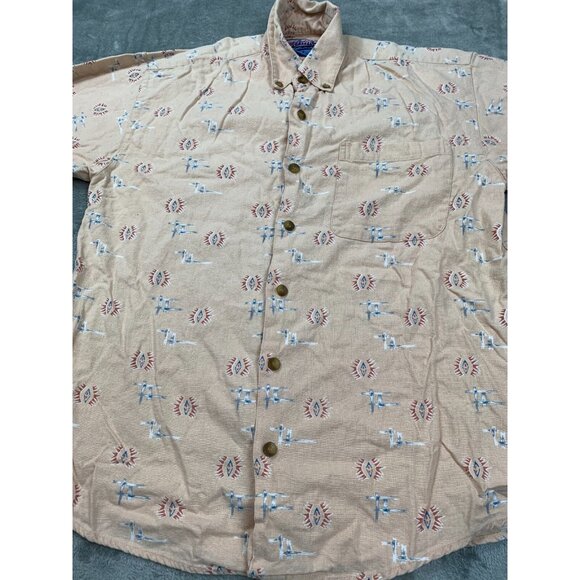 Vintage Summa Shirt Men Small Beige Aztec Print Linen Rayon Button Up Western - Picture 6 of 7